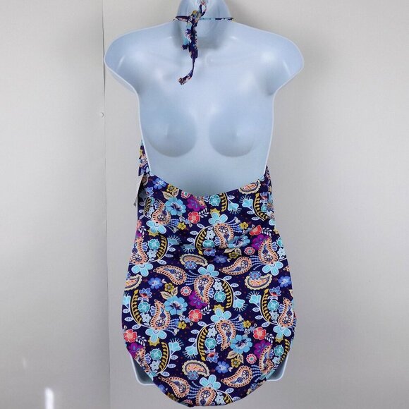 Liz Claiborne One piece Swimsuit Size 12 Paisley Print Blue Multi color - Picture 2 of 7